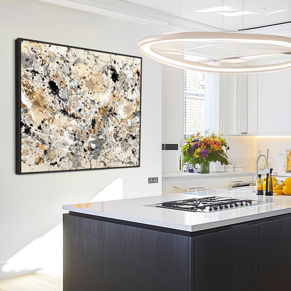 Large Hallway Framed Canvas - Neutral Cream Black Art for Hall