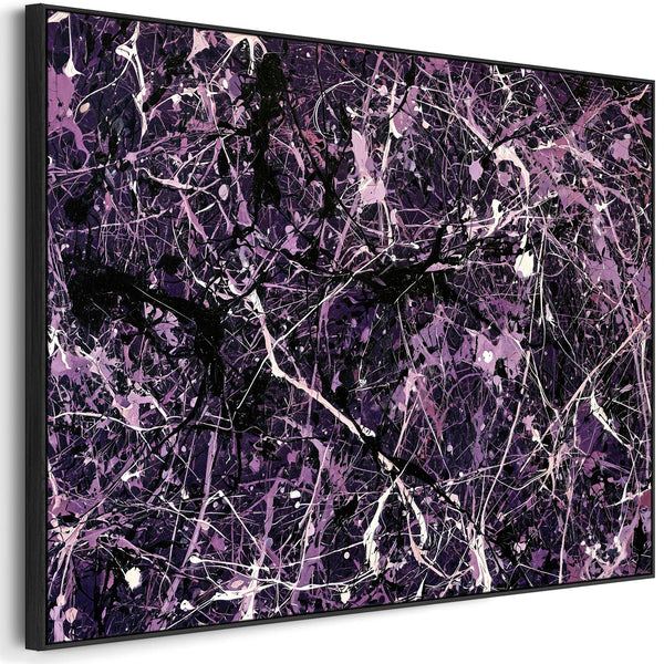 Purple Aubergine Framed Abstract Canvas - Jackson Pollock Style