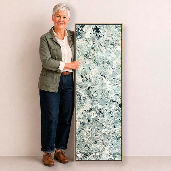 Tall Sage Green Vertical Canvas Art Jackson Pollock Inspired