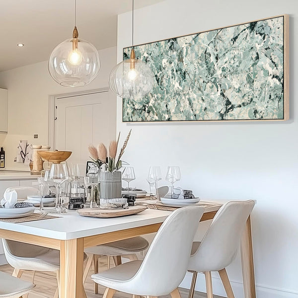 Wide Sage Green Horizontal Canvas - Jackson Pollock Inspired