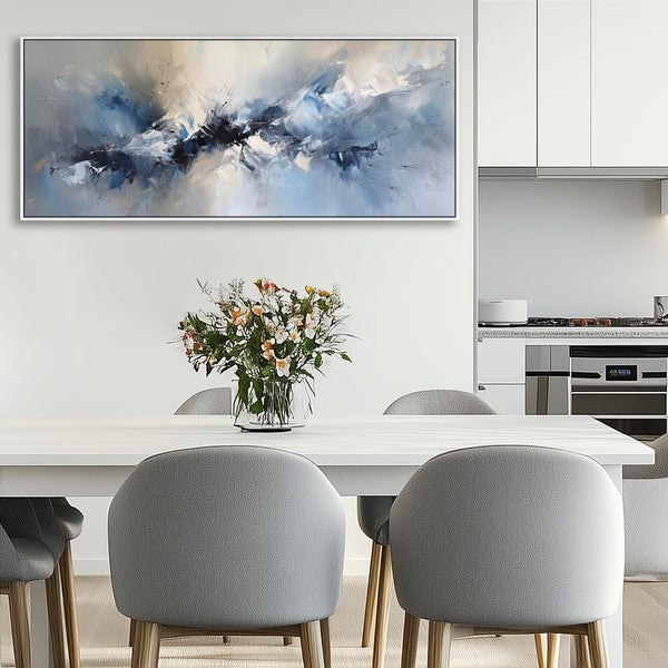 Blue White Abstract Canvas Pictures Framed Wide Panoramic - Harmony