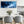 Blue White Abstract Wall Art Framed Canvas Wide Horizontal - Ocean Escape