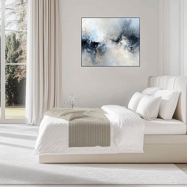 Blue White Abstract Framed Wall Art XL - Frozen Tides