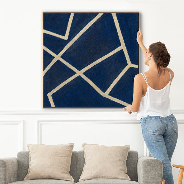Blue White Abstract Artwork Framed XL Square - Pathways