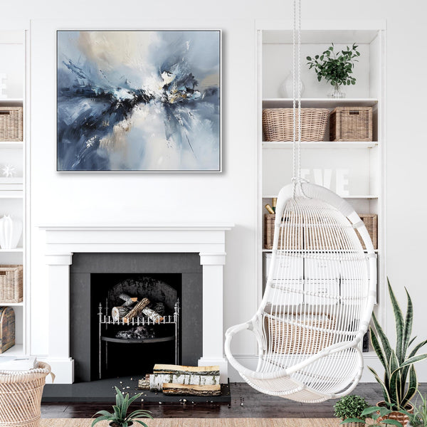 Blue White Abstract Framed Artwork XL - Skybound Echo