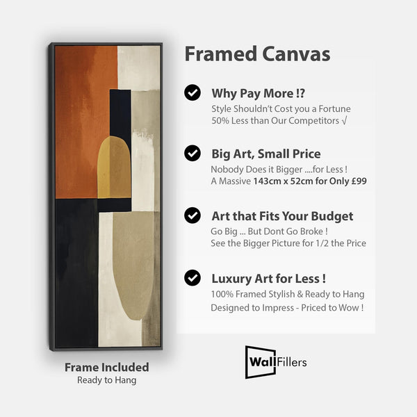 Tall Vertical Rust Orange Framed Upright Canvas Artwork Mid Century