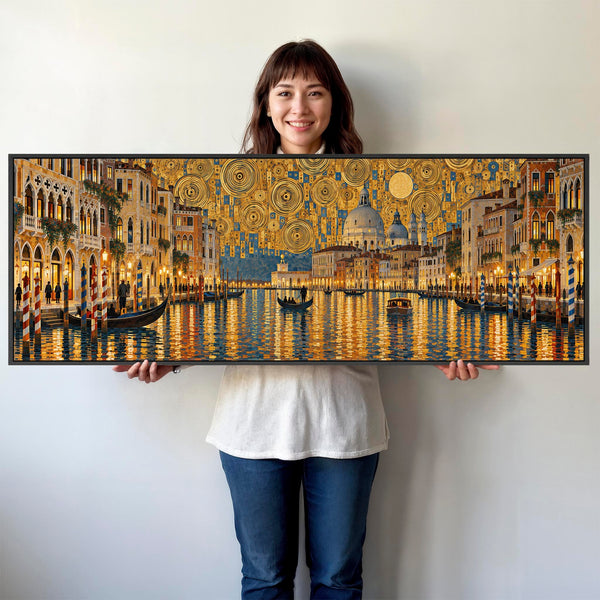 Wide Gustav Klimt inspired Long Wall Art Golden Venice Panorama
