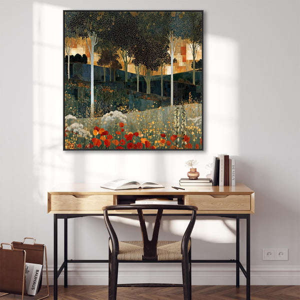 Square Green Gustav Klimt inspired Framed Canvas - Poppy Forest