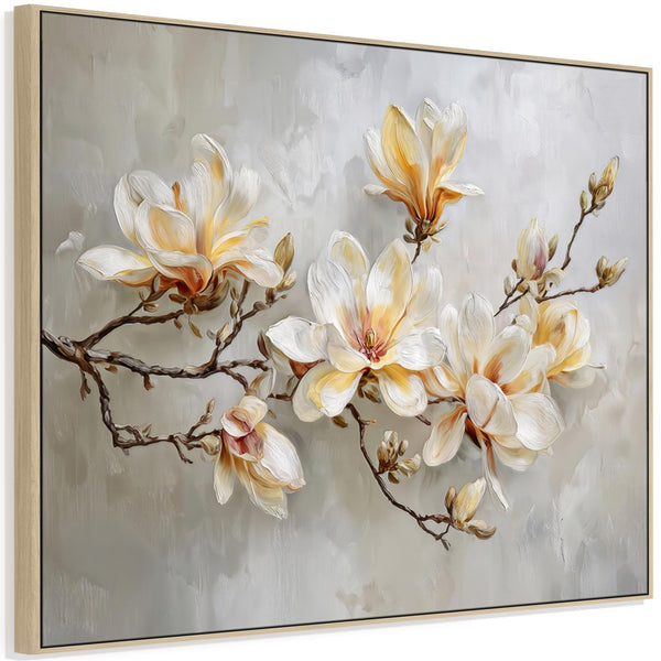 Large Kitchen Wall Art Floral Magnolia Warmth - Framed Canvas