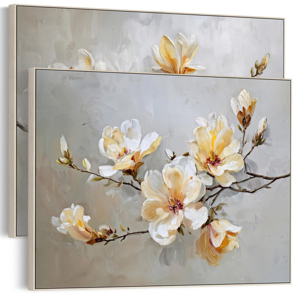 Large Living Room Framed Canvases Magnolia Blossom - Set of 2