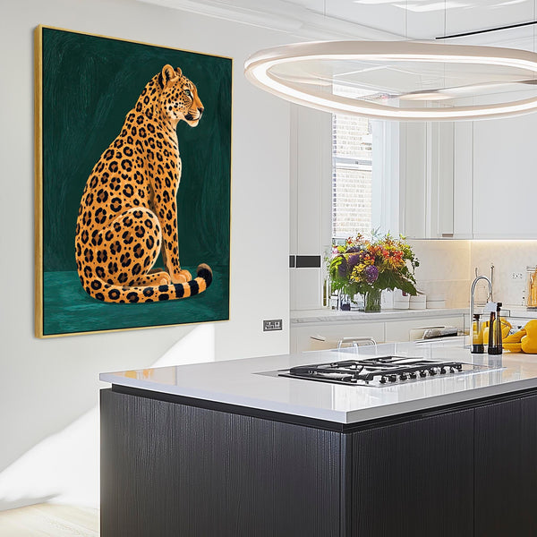 Selena - Gold & Green Leopard Maximalist Framed Canvas Wall Art