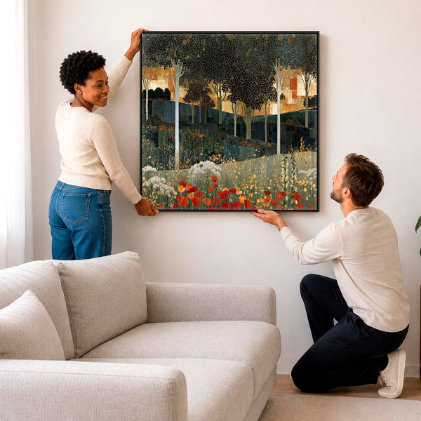 Square Green Gustav Klimt inspired Framed Canvas - Poppy Forest