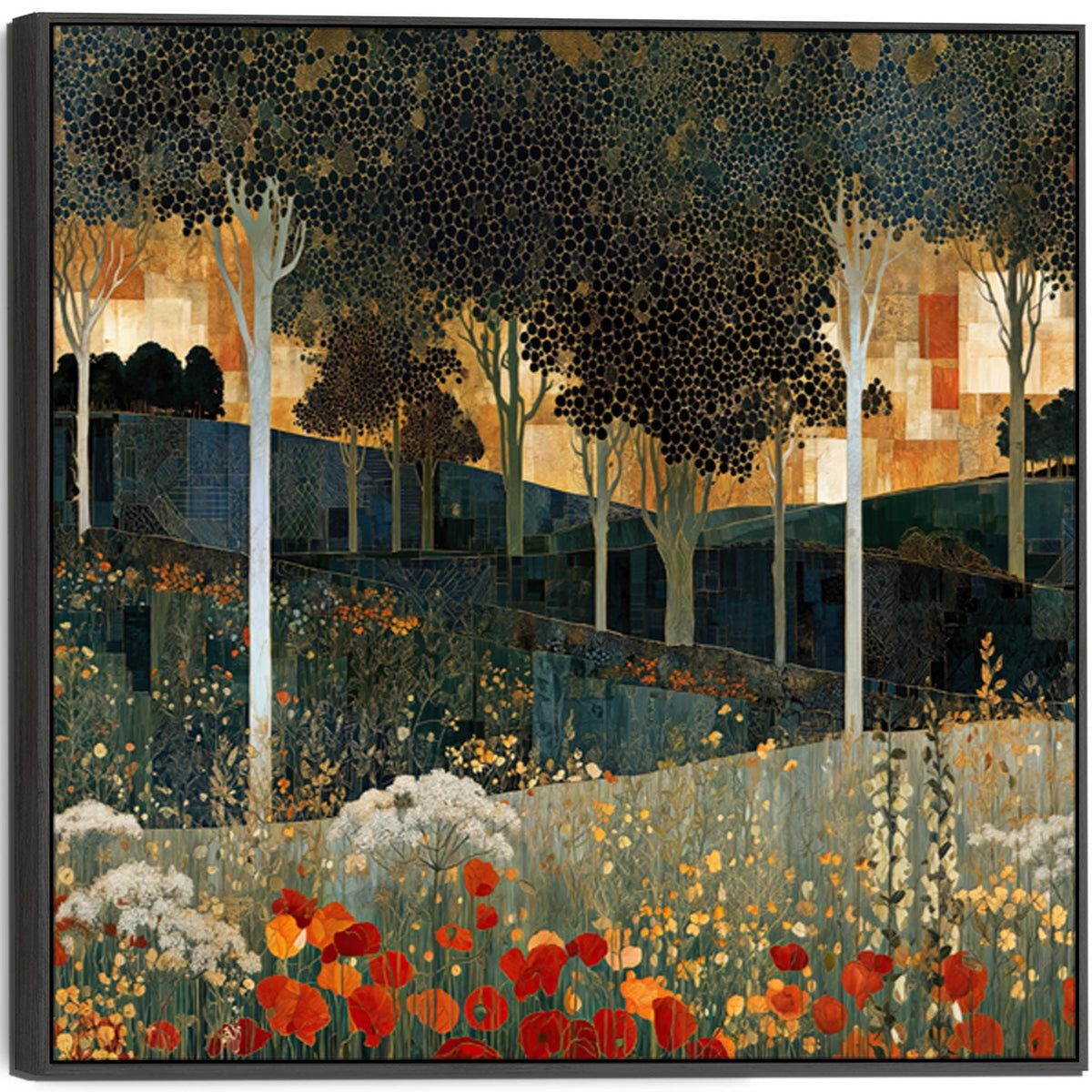 Square Green Gustav Klimt inspired Framed Canvas - Poppy Forest ...