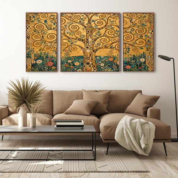 Set 3 Gustav Klimt inspired Framed Canvases Golden Tree of Life