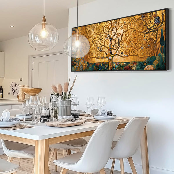 Wide Gustav Klimt inspired Tree of Life Framed Canvas Artwork