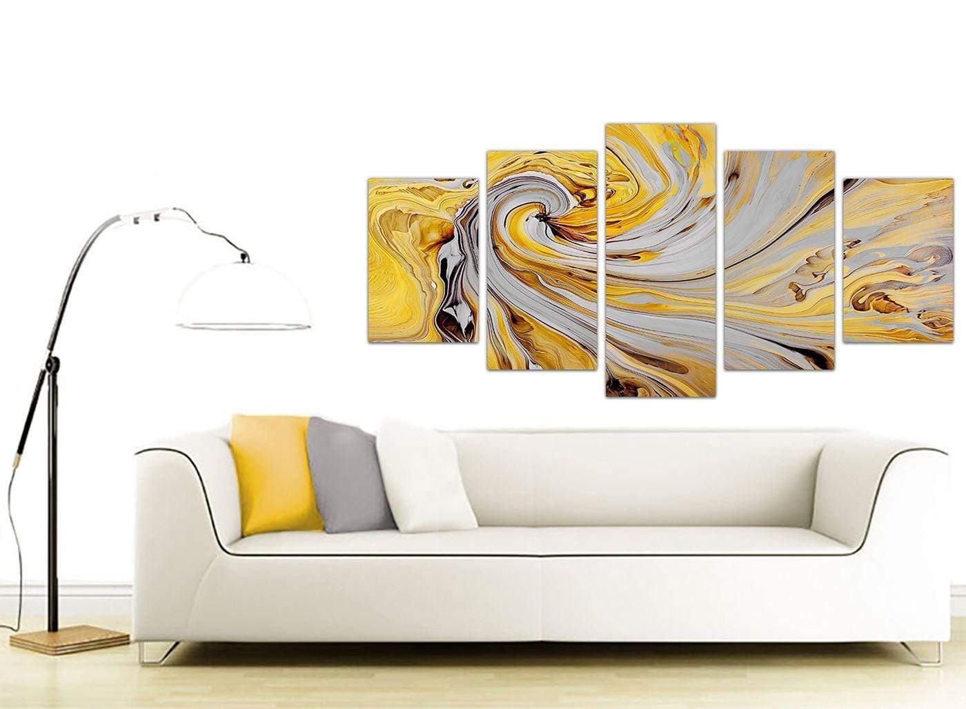 Mustard Yellow and Grey Spiral Swirl - Abstract Canvas Modern