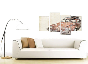 contemporary large vw beetle bug rat look surfer brown volkswagen lifestyle canvas split 4 panel 4279 for your office