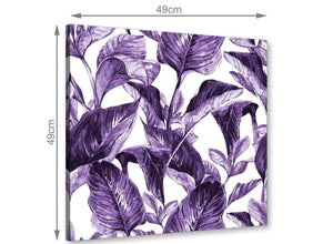 Chic Dark Purple White Tropical Exotic Leaves Canvas Modern 49cm Square 1S322S For Your Dining Room