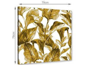 Chic Mustard Yellow White Tropical Leaves Canvas Modern 79cm Square 1S318L For Your Living Room
