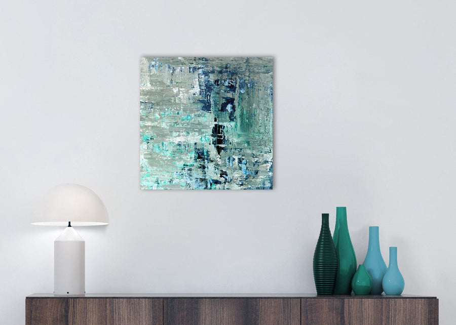 Cheap Turquoise Teal Abstract Painting Wall Art Print Canvas Modern 49cm Square 1S333S For Your Hallway