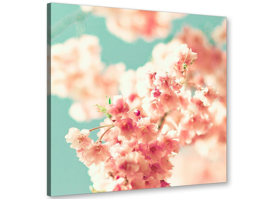 cheap japanese cherry blossom shabby chic pink blue floral canvas modern 79cm square 1s288l for your living room