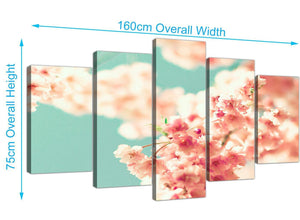 panoramic extra large japanese cherry blossom shabby chic pink blue floral canvas split set of 5 5288 for your living room