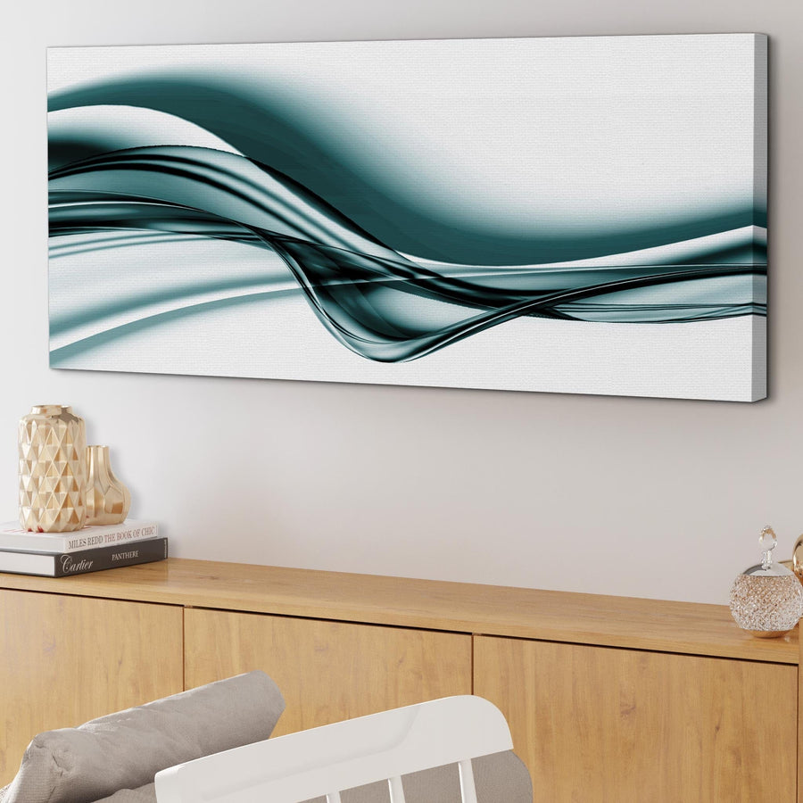 Teal and White Wave Abstract Canvas Wall Art