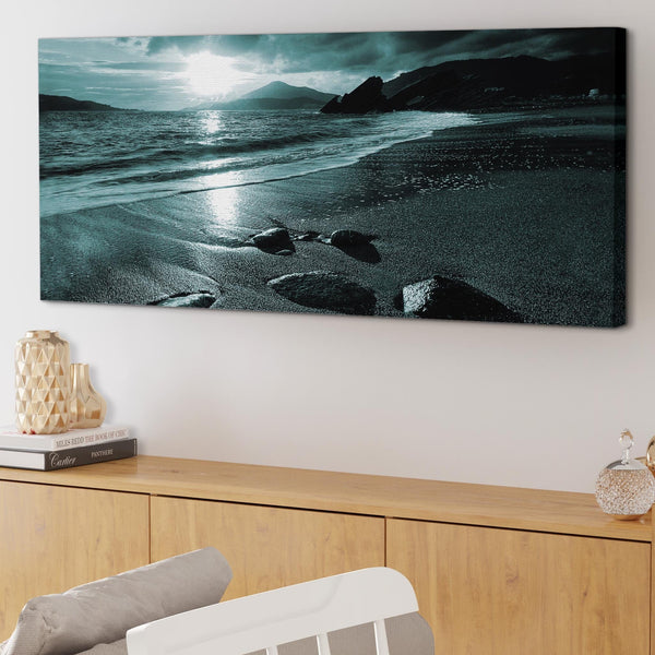 Modern Teal Coloured Sunset Beach Scene Landscape Canvas