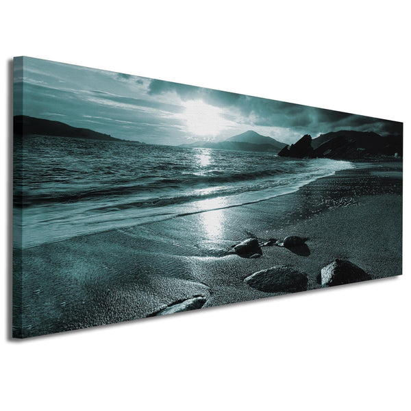 Modern Teal Coloured Sunset Beach Scene Landscape Canvas