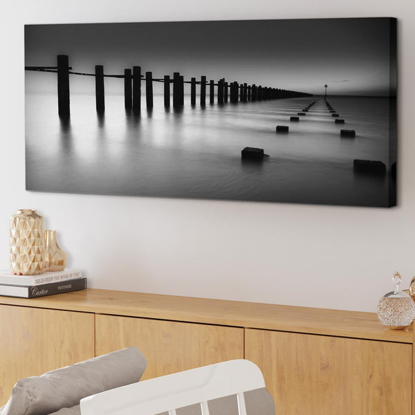 Modern Black White Beach Scenery Landscape Canvas