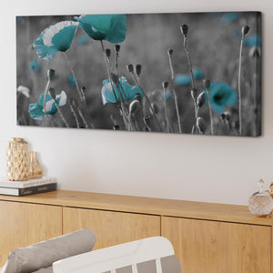 Large Teal Poppy Grey Black Poppies Flower Floral Canvas Art