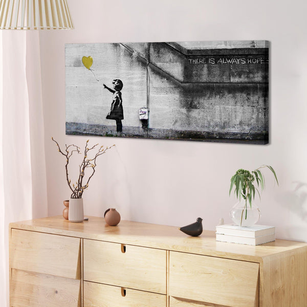 Modern Banksy Balloon Girl Yellow Heart Hope Canvas