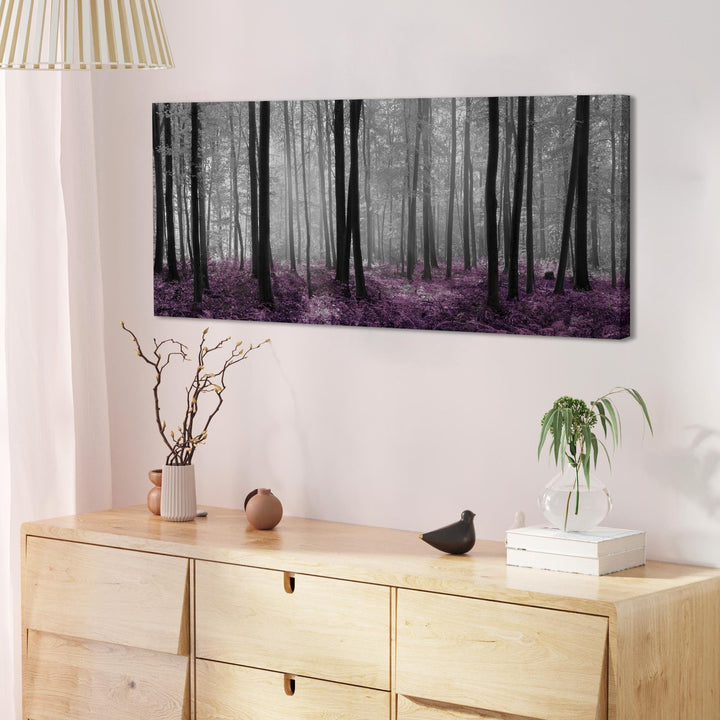 Modern Black Grey Plum Purple Forest Trees Landscape Canvas - 1240