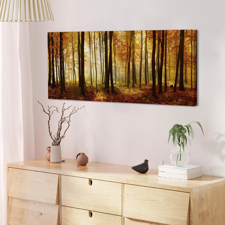 Orange Autumn Forest Scene Woodland Trees Canvas - 1243
