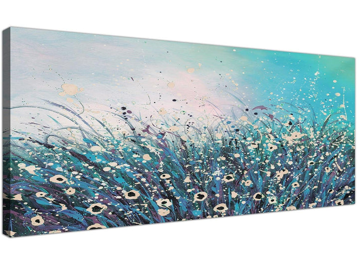 cheap panoramic teal floral canvas wall art 1260 - 5260