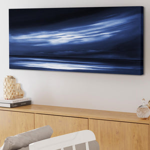 Extra Large Indigo Blue White Abstract Sunset Modern Canvas Wall Art