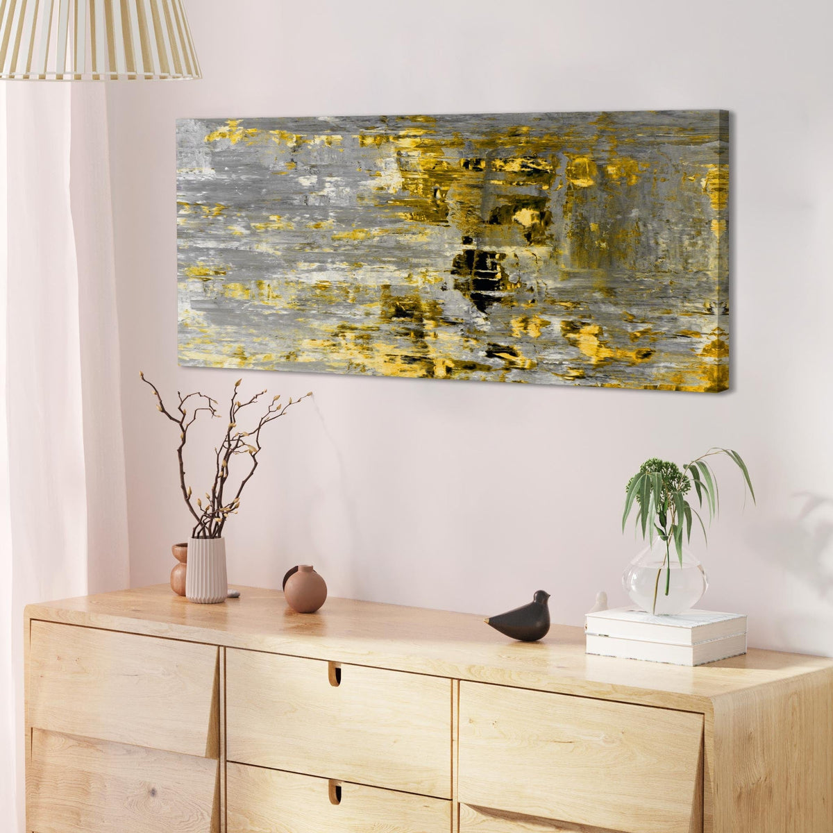 Yellow Abstract Painting Wall Art Print Canvas - Modern