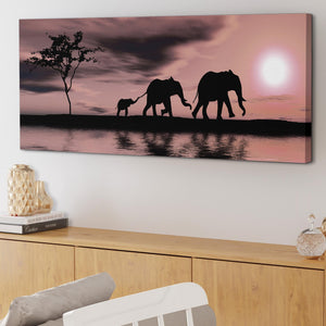 Blush Pink African Sunset Elephants Canvas Wall Art Print