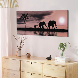 Blush Pink African Sunset Elephants Canvas Wall Art Print