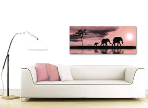 Contemporary Blush Pink African Sunset Elephants Canvas Wall Art Print Modern 120cm Wide For Your Kitchen-1361
