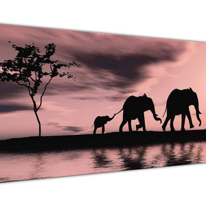 Oversized Blush Pink African Sunset Elephants Canvas Wall Art Print Modern 120cm Wide For Your Living Room-1361