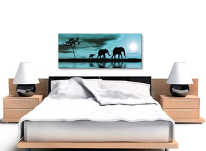 Cheap Teal African Sunset Elephants Canvas Wall Art Print Modern 120cm Wide For Your Living Room-1362