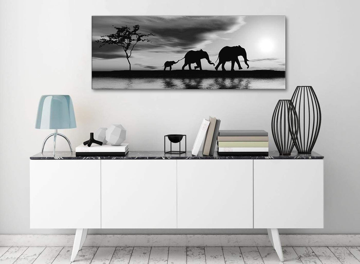 Black White African Sunset Elephants Canvas Wall Art Print ...