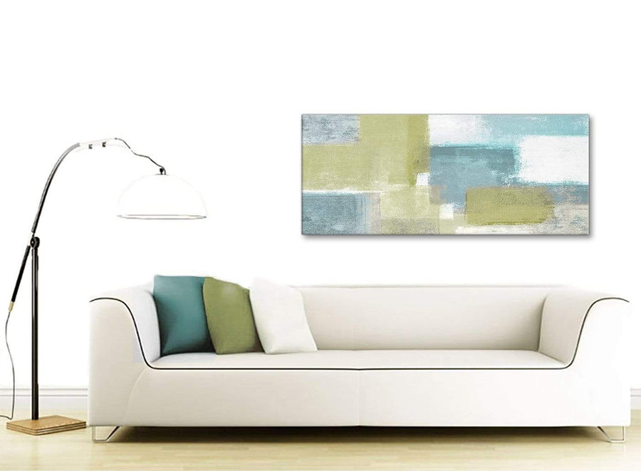 Contemporary Lime Green Teal Abstract Painting Canvas Wall Art Print Modern 120cm Wide For Your Kitchen-1365