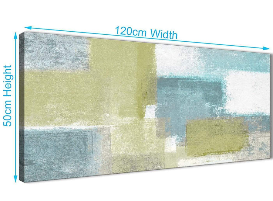 Panoramic Lime Green Teal Abstract Painting Canvas Wall Art Print Modern 120cm Wide For Your Dining Room-1365