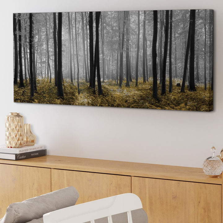 Yellow and Grey Forest Woodland Trees Canvas Wall Art - 1384