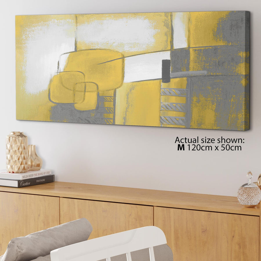 Mustard Yellow Grey Painting Abstract Canvas Wall Art