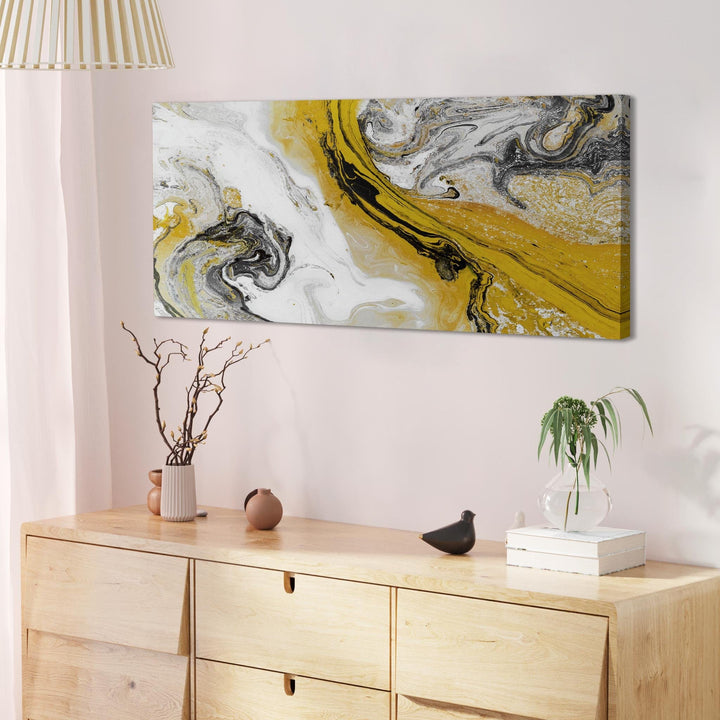 Mustard Yellow and Grey Swirl Bedroom Canvas Wall Art Accessories - Abstract Print - 1462
