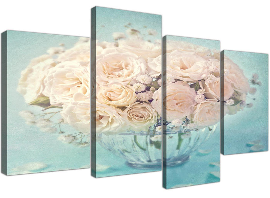 cheap large duck egg blue and white roses flowers floral canvas split 4 piece 4286 for your girls bedroom