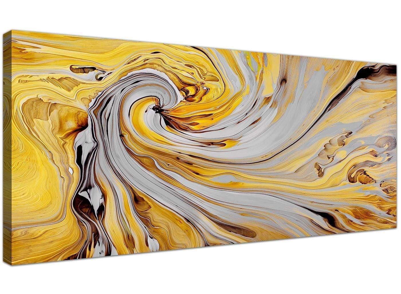 Mustard Yellow and Grey Spiral Swirl - Abstract Canvas Modern